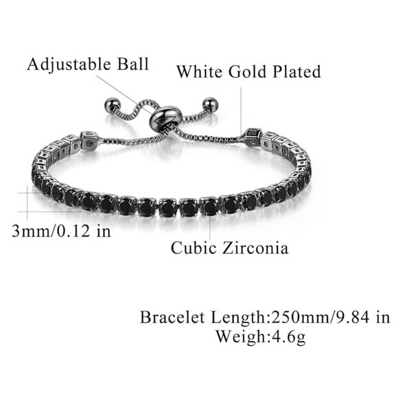 NWT Black Hypoallergenic Cubic Zirconia Tennis Slider Bracelet - Picture 5 of 5